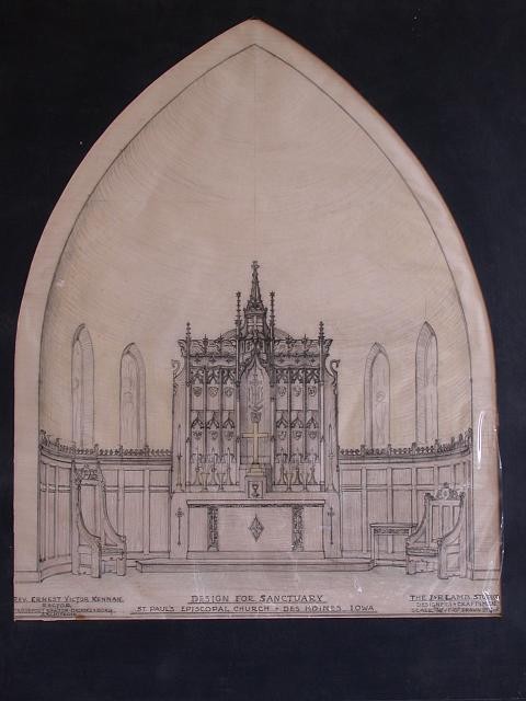 Des Moines Iowa St Pauls Episcopal Church Sanctuary Design Drawing 1900s