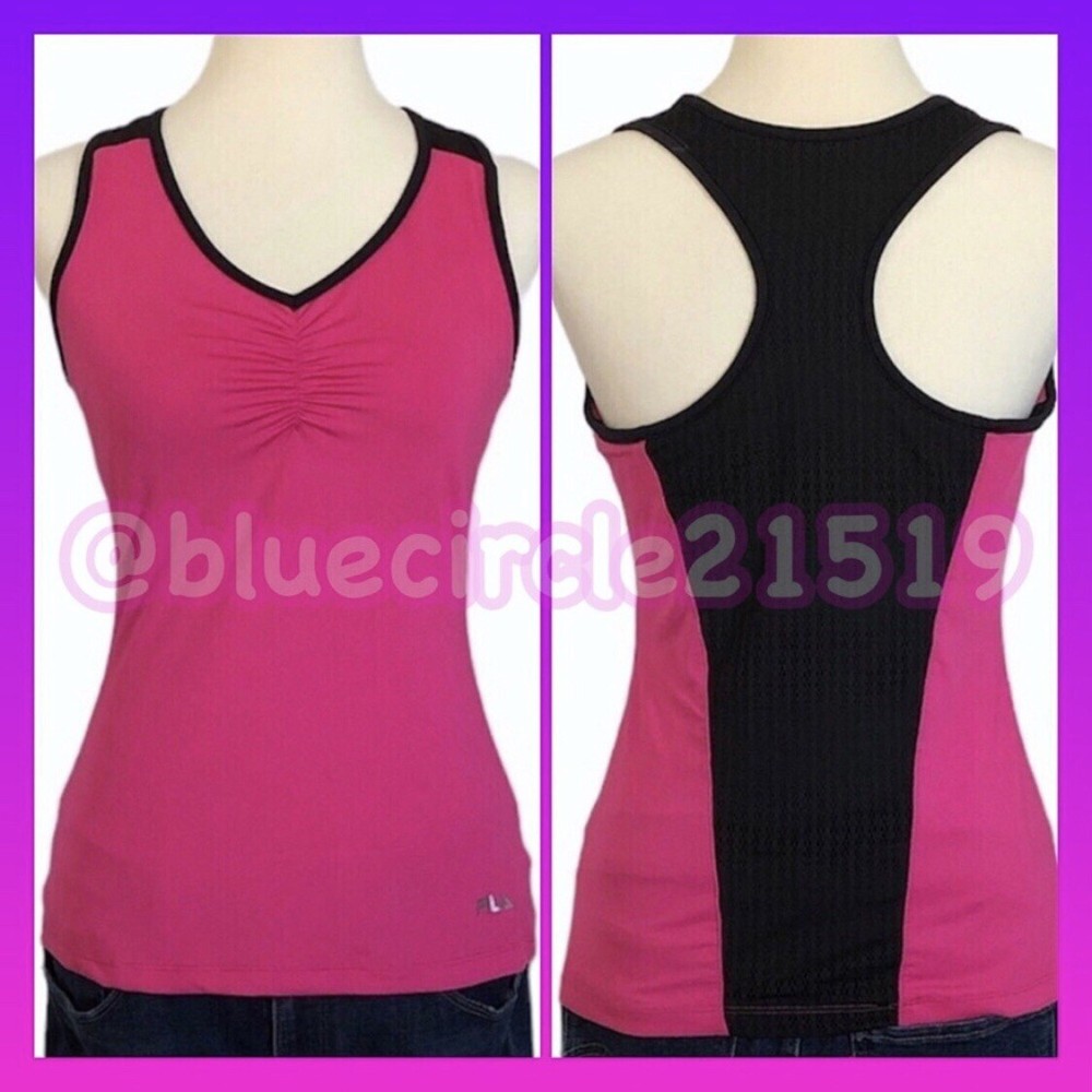 Fila Bright Pink and Black Racerback Workout Top Size Medium