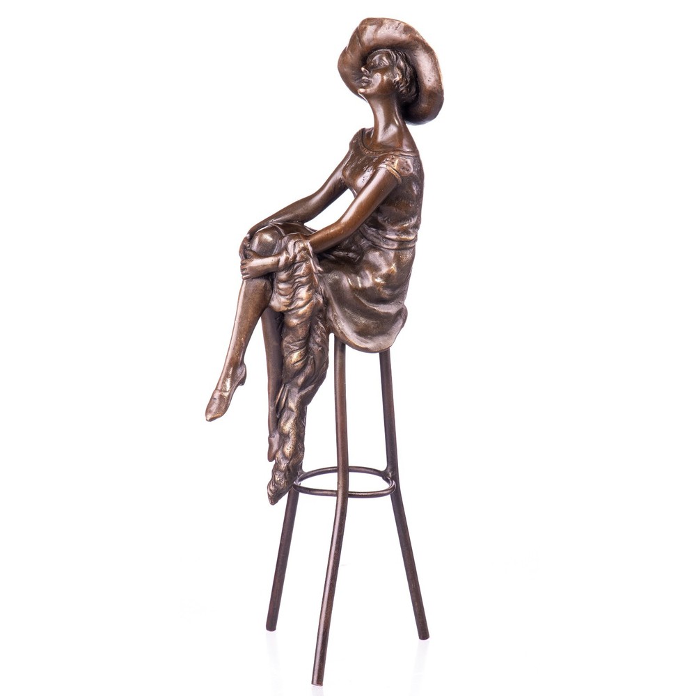 Art Deco Bronze Sculpture of a Woman on High Stool