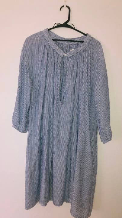 Veritecoeur Linen Stripe One Piece Dress Comfortable Lightweight New
