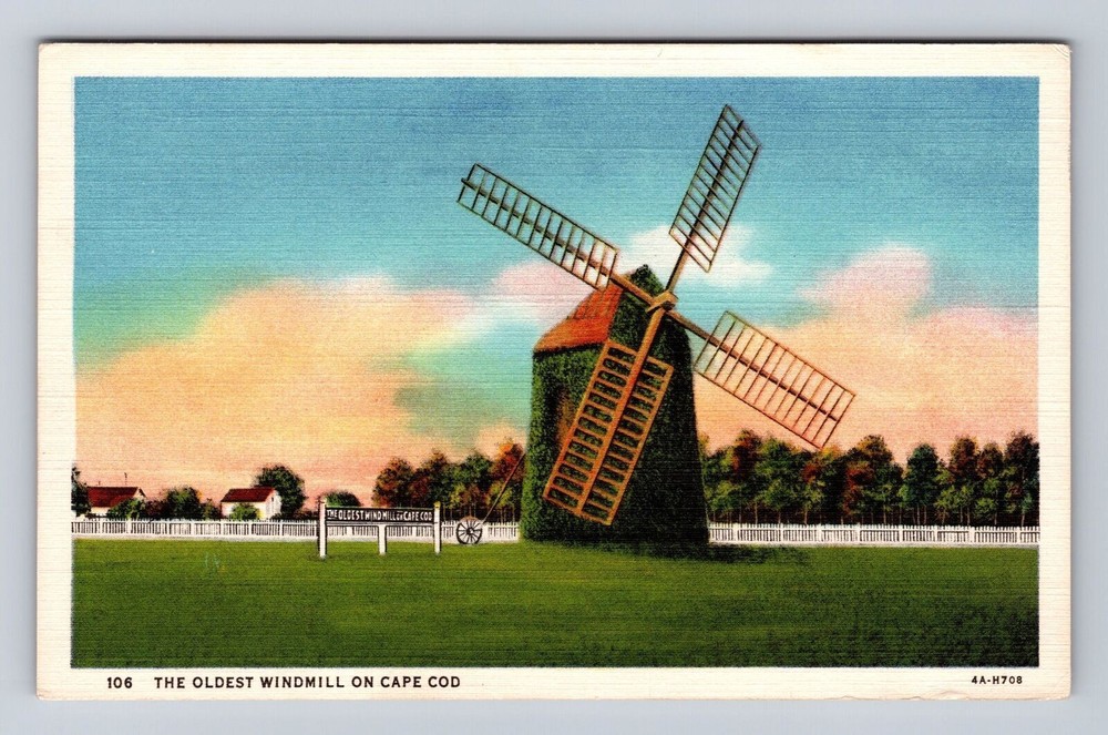 Cape Cod MA-Massachusetts, Oldest Windmill, Antique, Vintage Souvenir Postcard