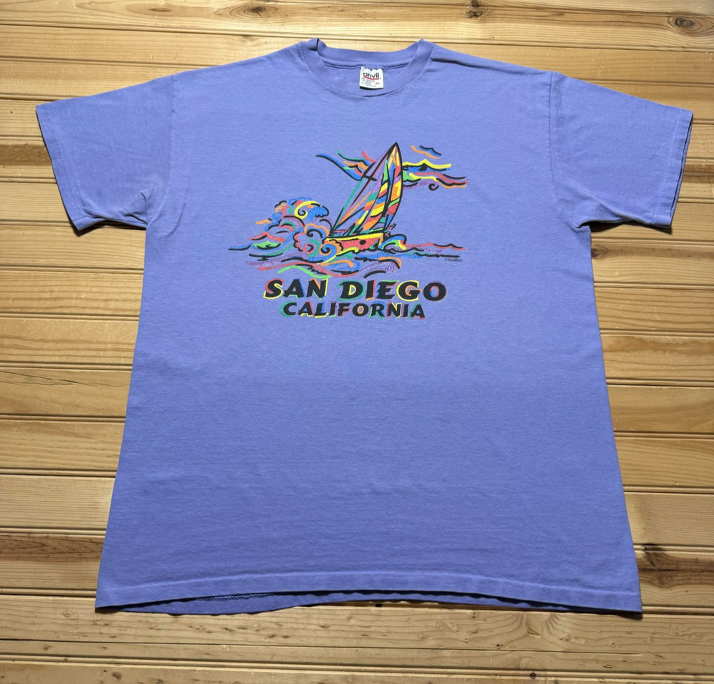 Vintage 90s  San Diego California Sailboat Nautical Beach Souvenir Shirt Size XL