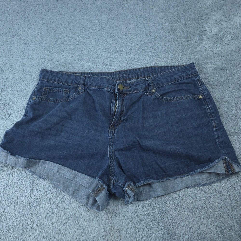 Calvin Klein Jeans Shorts Womens 14 Blue Denim Cutoff Cuffed Zip Fly Casual