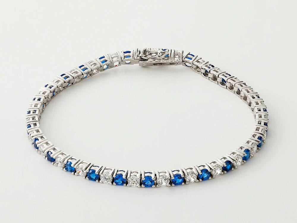 15.00 Ct Round Natural Sapphire Diamond Tennis Bracelet 14K White Gold 7.5 Inch