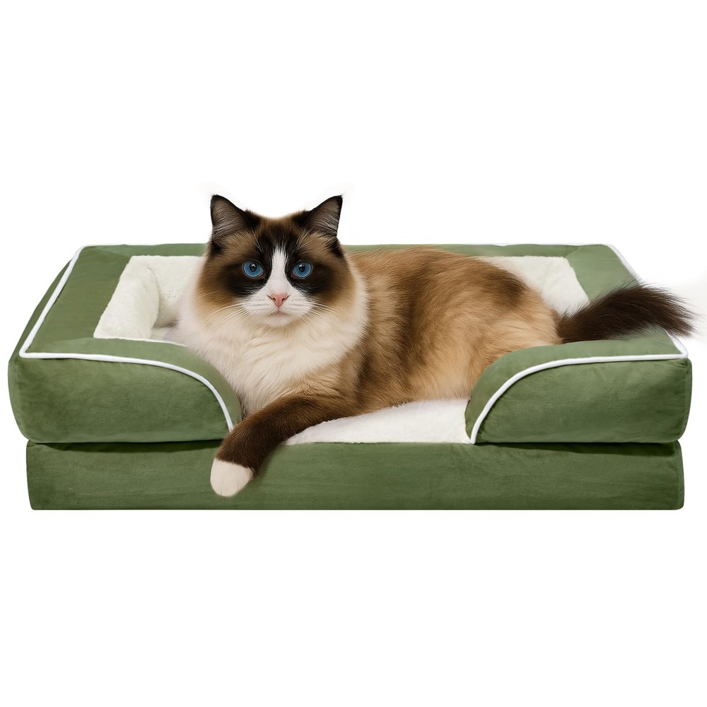 Orthopedic Dog Bed Small 20x14 Inch Waterproof Foam Pet Bed with Bolster Green