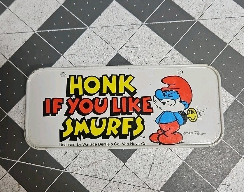 Honk If You Like Smurfs Bicycle License Plate 1983 Wallace Berrie & Co 5