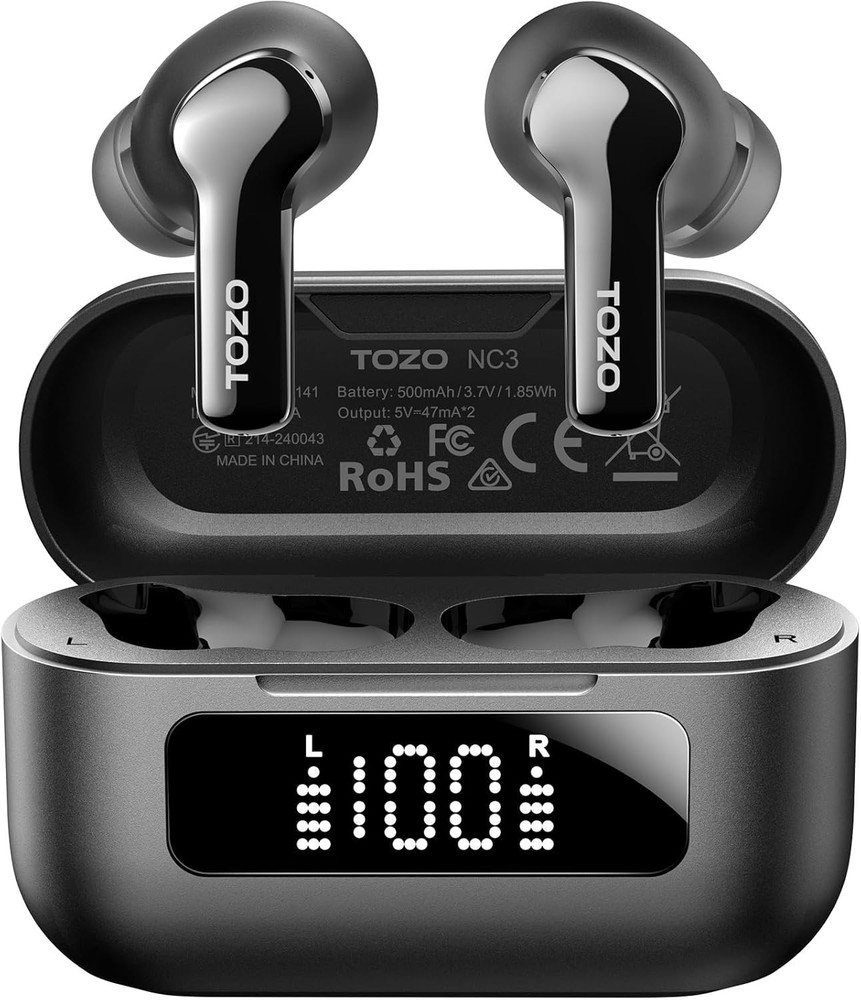 TOZO NC3 Hybrid Active Noise Cancelling Wireless Earbuds with Mics AI Clear Call