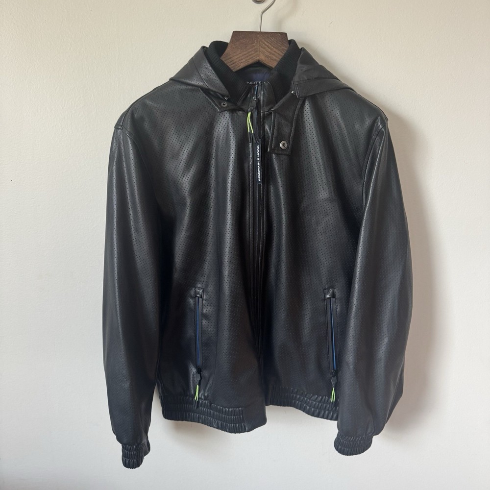 NWT Roundtree & Yorke Men's Faux Leather Hooded Jacket Black  Size L