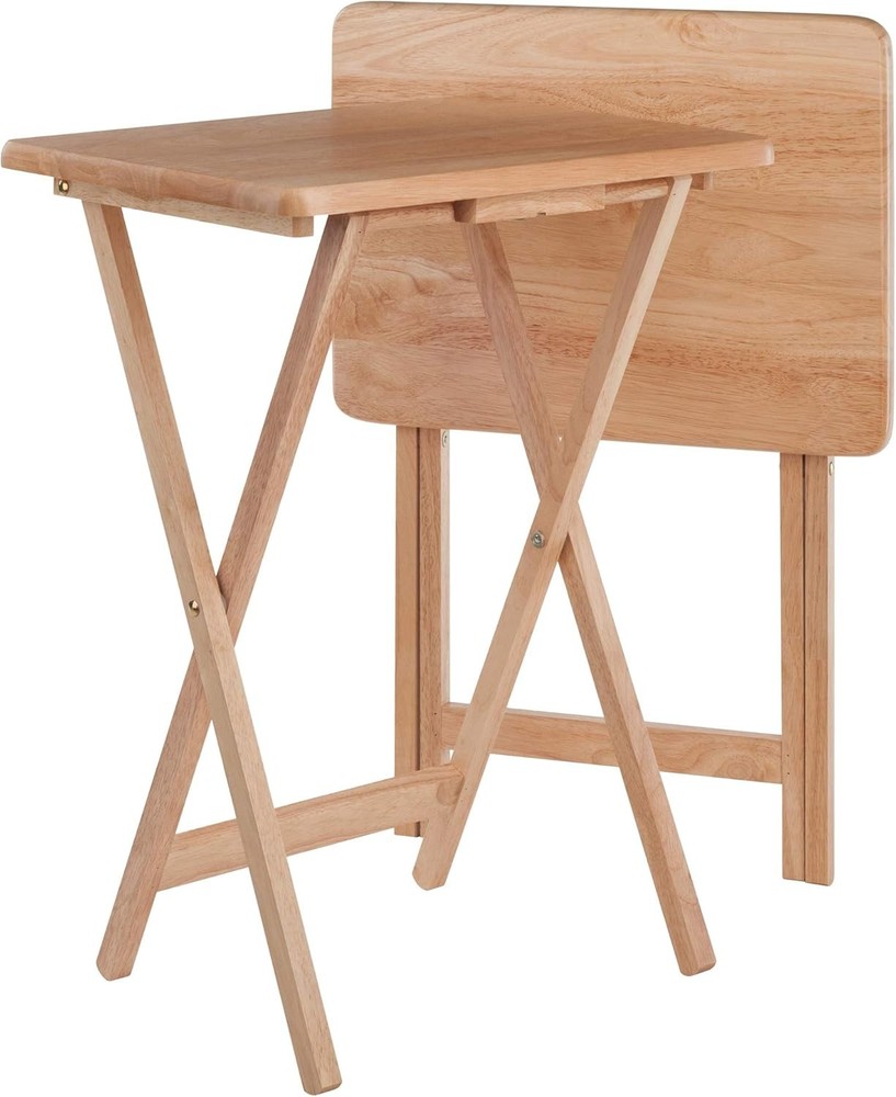 Set of 2 Foldable Natural Wood Snack Tables for Living Room 26 Inch