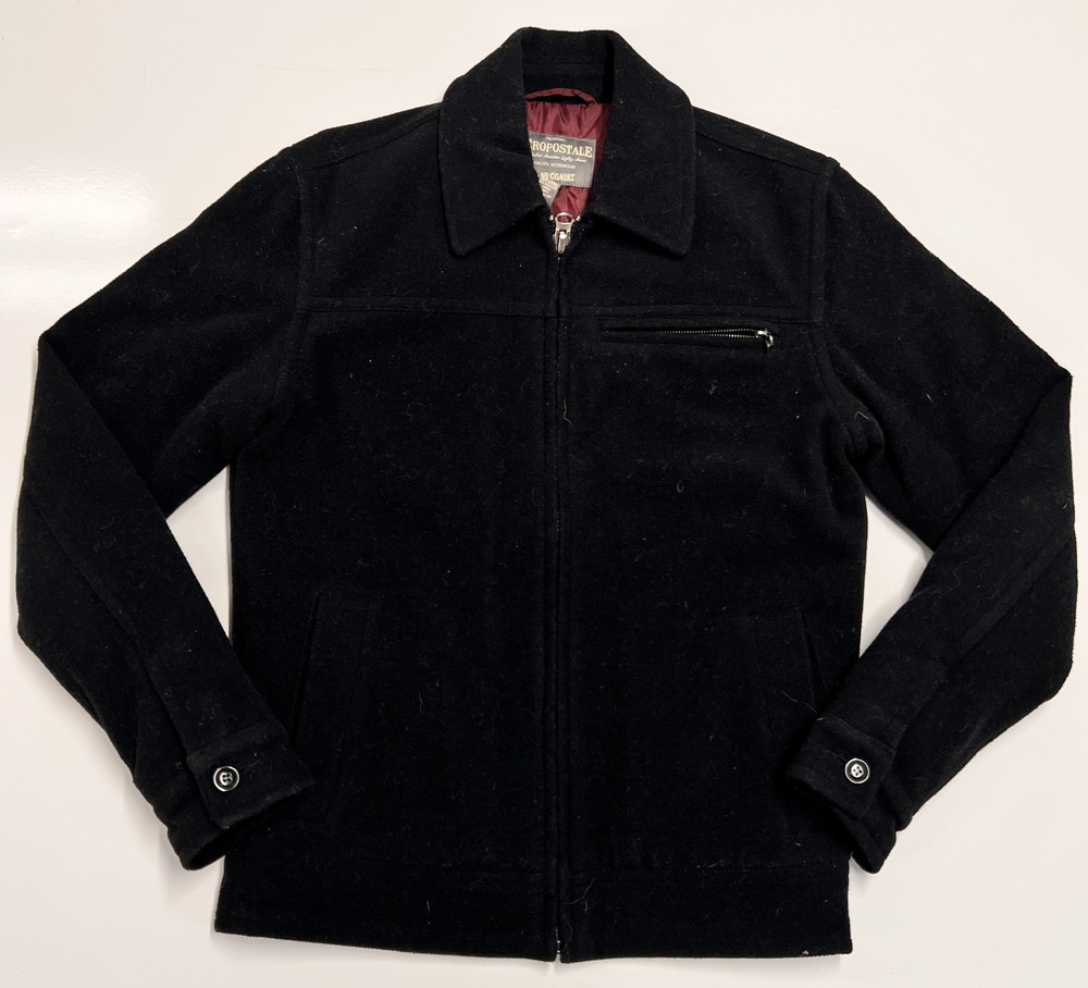 Aeropostale Wool Blend Jacket Men’s Small Black Full Zip Quilted Lined Coat