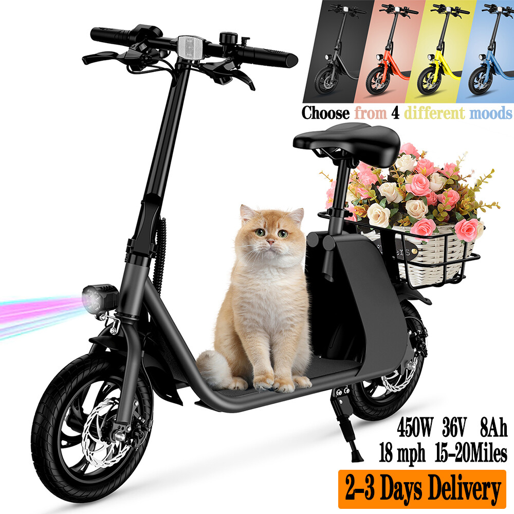 HEZZO 12in 450W Electric Scooter with Basket 20 Mile Range 8Ah Battery