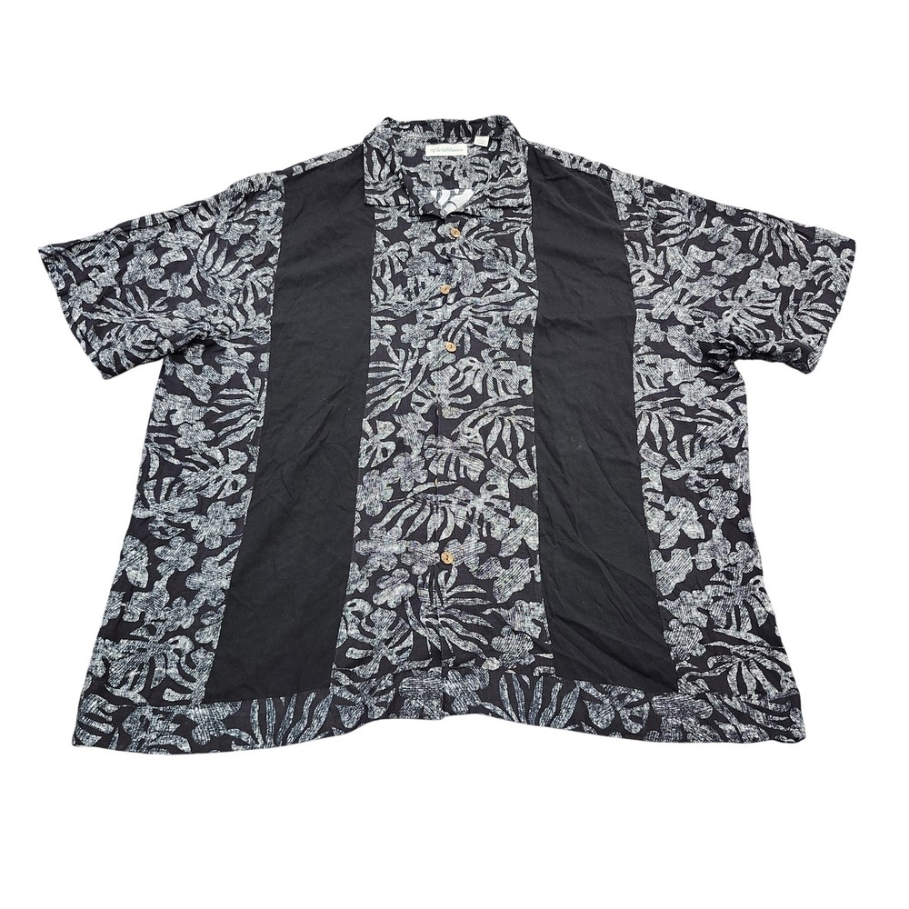 Caribbean Shirt Mens 2XL Black Floral Panel Short Sleeve Button Hawaiian Casual