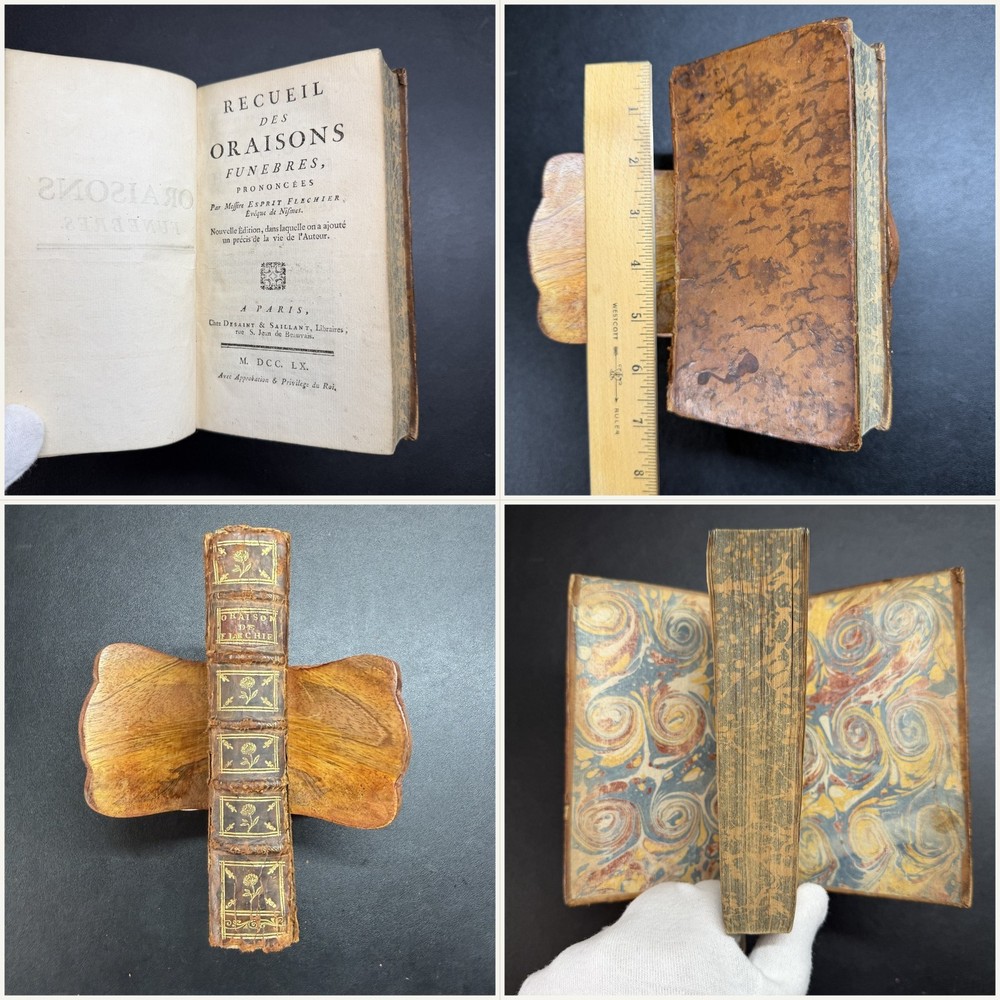 1760 Flechier Funeral Orations French Leather Gilt Spine Marbled