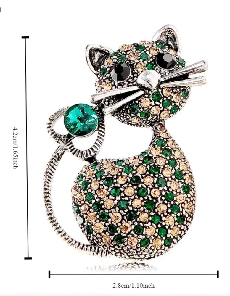 Cat Brooch Pin Green Fashion Jewelry FAST Free Shipping