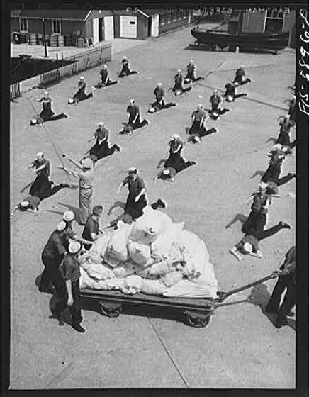 Staten Island NY 1940s Merchant Marine Training Center Drill Hoffman Island