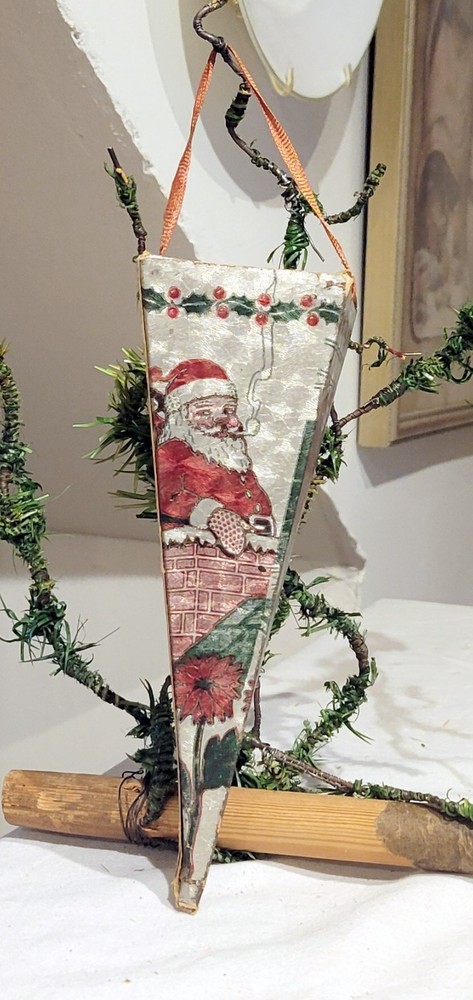 Christmas Candy Box & Ornament, Santa & Kids on Silver Foil . USA, 1920s