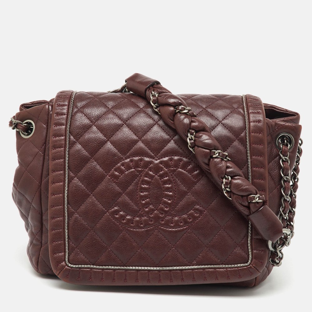 Chanel Burgundy Quilted Leather CC Accordion Flap Bag Istanbul Edition