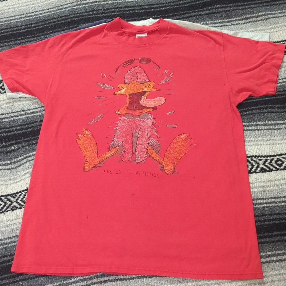 STEDMAN Vtg 80s I'VE GOT ATTITUDE DUCK Graphic T-SHIRT Single Stitch Men's L XL