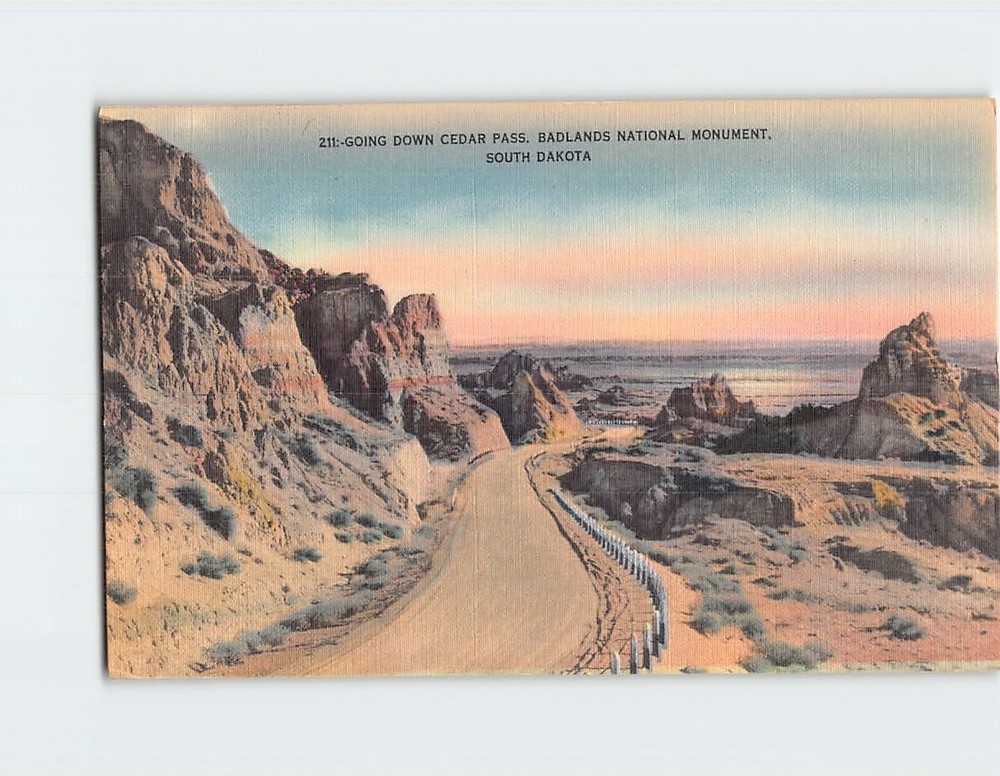Postcard Going Down Cedar Pass Badlands National Monument South Dakota USA