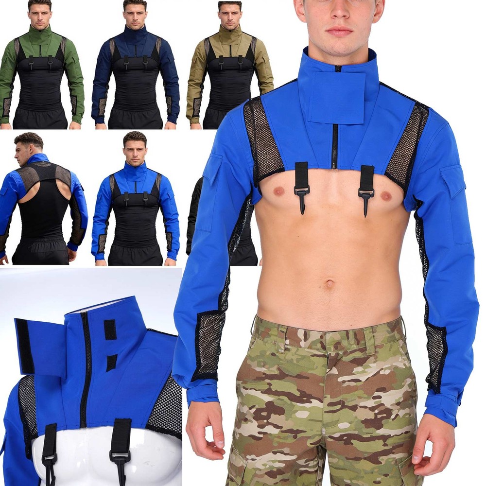 Mens Military Combat Shrugs Shoulder Armor Stand Collar Pullover Crop Top Tanks