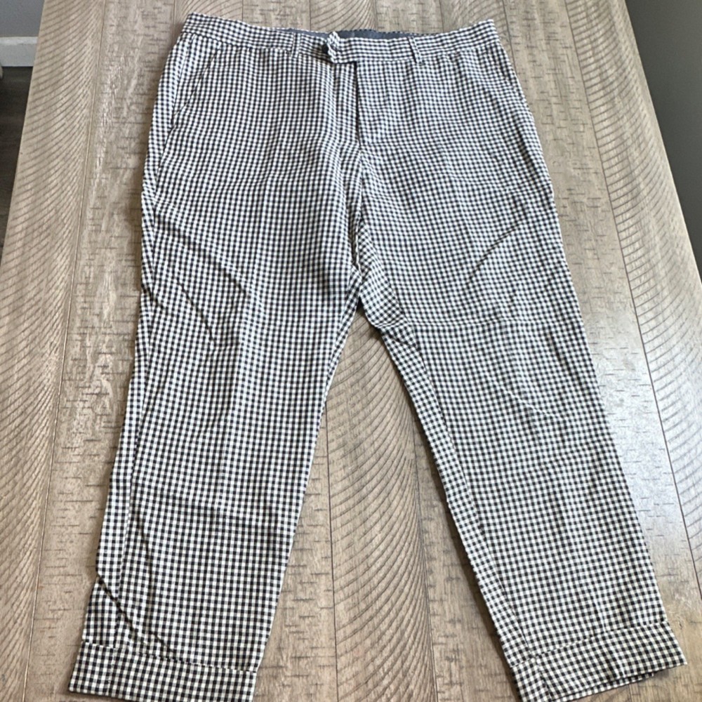 Todd Snyder Men's Black White Gingham Dress Pants Slim Flat Front Zip 34