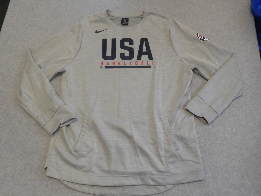Nike USA Basketball Shirt Mens Extra Large Gray Dri-FIT Long Sleeve
