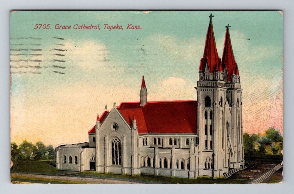 Topeka KS-Kansas, Grace Cathedral, Religion, Antique Vintage c1913 Postcard