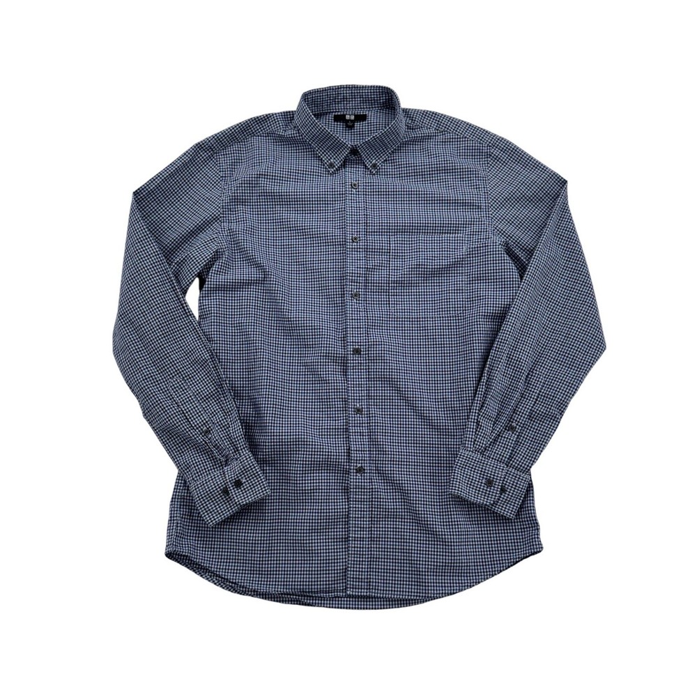 Mens Uniqlo Blue Gingham Check Button Down Long Sleeve Cotton Shirt Large