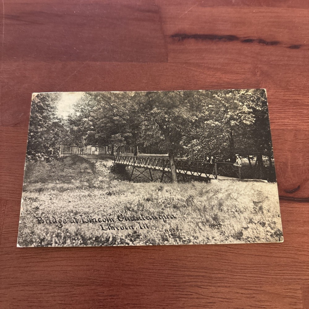 RPPC Lincoln Illinois Chautauqua Bridge  Logan County Photo Vtg Postcard