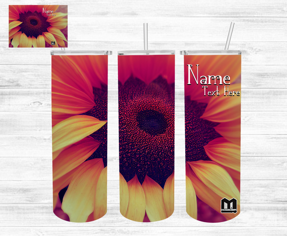 20oz Skinny Tumbler with Custom Name - Sunflower Design & Straw Sublimation