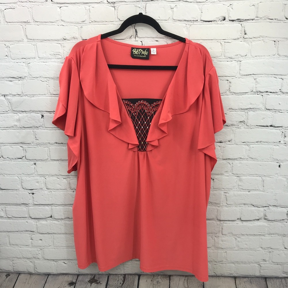 Bob Mackie Top Womens 2X Pink Casual Basic Wearable Art Blouse Stretch