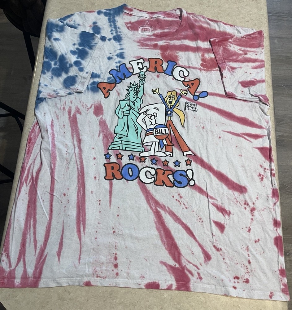 Schoolhouse Rock America Rocks Tie Dye T-Shirt Mens 2XL Patriotic Red White Blue