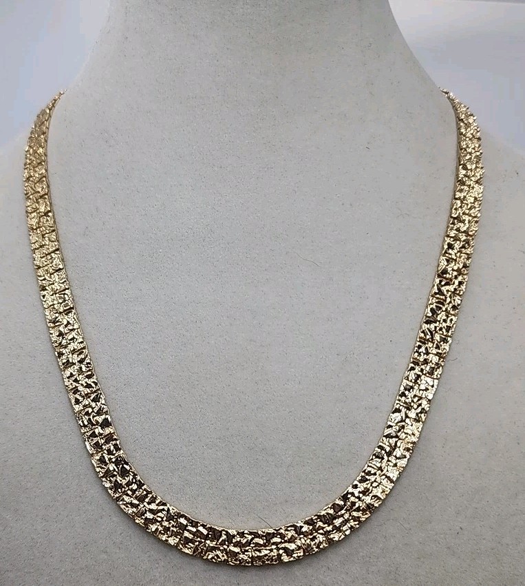 Vintage Nugget Flat Gold Tone Chain Necklace Sleek Retro 18”
