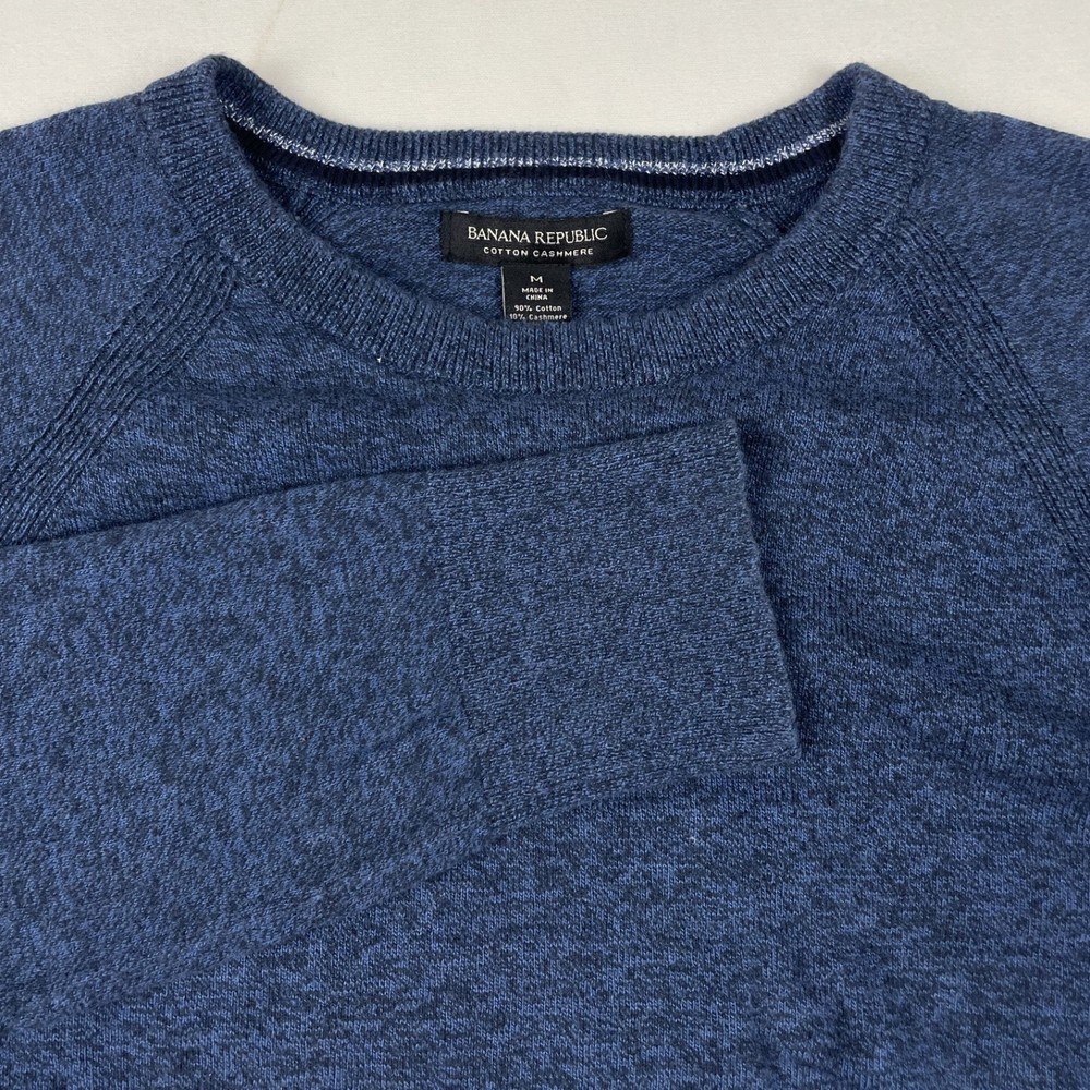 Banana Republic Mens M Sweater Luxury Blend Crew Neck Blue Color Block Preppy