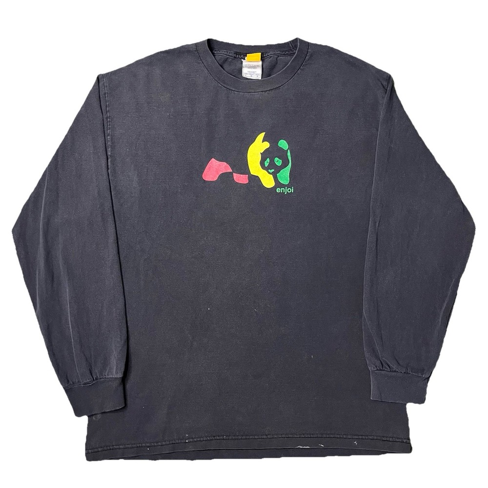 Vintage Enjoi Skateboards Long Sleeve Shirt Large Black Faded Panda Rasta Y2K