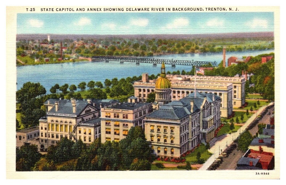 1940s State Capitol & Delaware River Trenton New Jersey Vintage Postcard