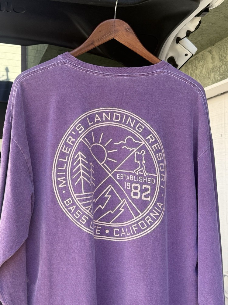 Blue 84 Long Sleeve T-Shirt Bass Lake Graphic Size Large Faded Purple