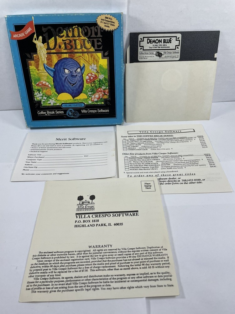 Demon Blue PC IBM TANDY 5.25” With Box UNTESTED!