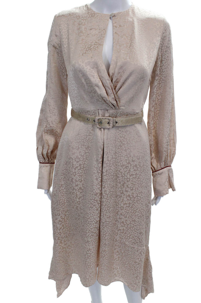 Jonathan Simkhai Women Wrap Dress Beige Animal Print Long Sleeve V-Neck Size 2Free Shipping in US $100+ Orders | $6.95 Orders Below