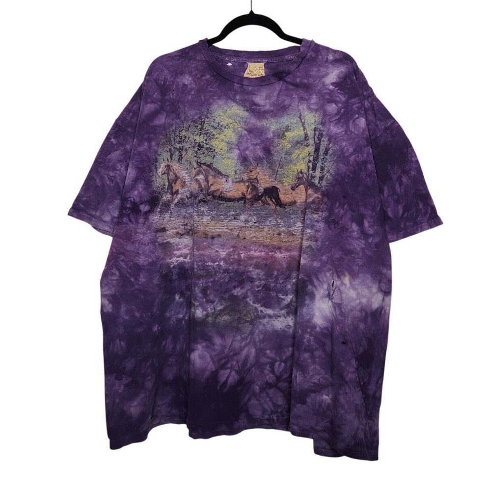 Vintage The Mountain Leather Tag Horses Distressed Grunge Thrashed Tie Dye 2XL
