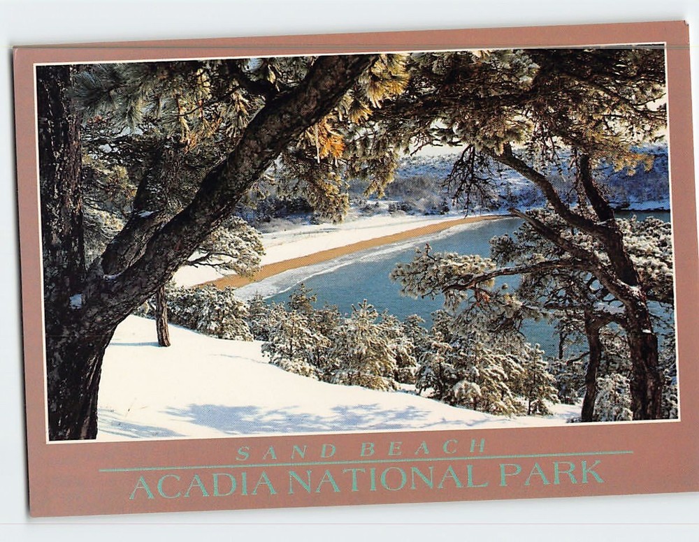 Postcard Sand Beach Acadia National Park Bar Harbor Maine USA-image