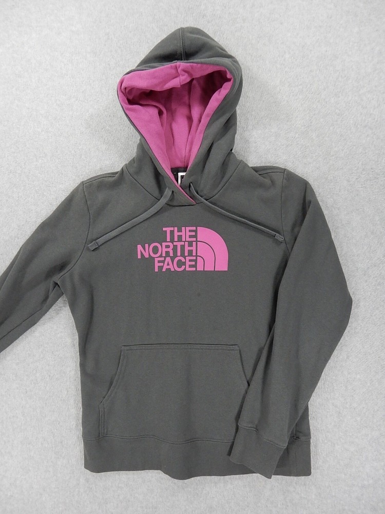 North Face Womens HALF DOME Logo Hoodie Sweatshirt Medium Gray Pink Pullover