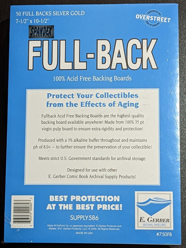 50 E. Gerber FULL-BACK Silver  100% Acid Free 35 PT Archival Comic Boards 750FB