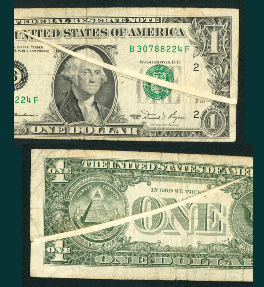 ((Error - Gutterfold)) $1 1981 Federal Reserve Note ** Paper Currency