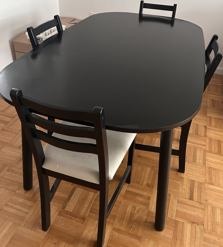 Black Oval Wood Dining Table Set with 4 Chairs, Contemporary Modern