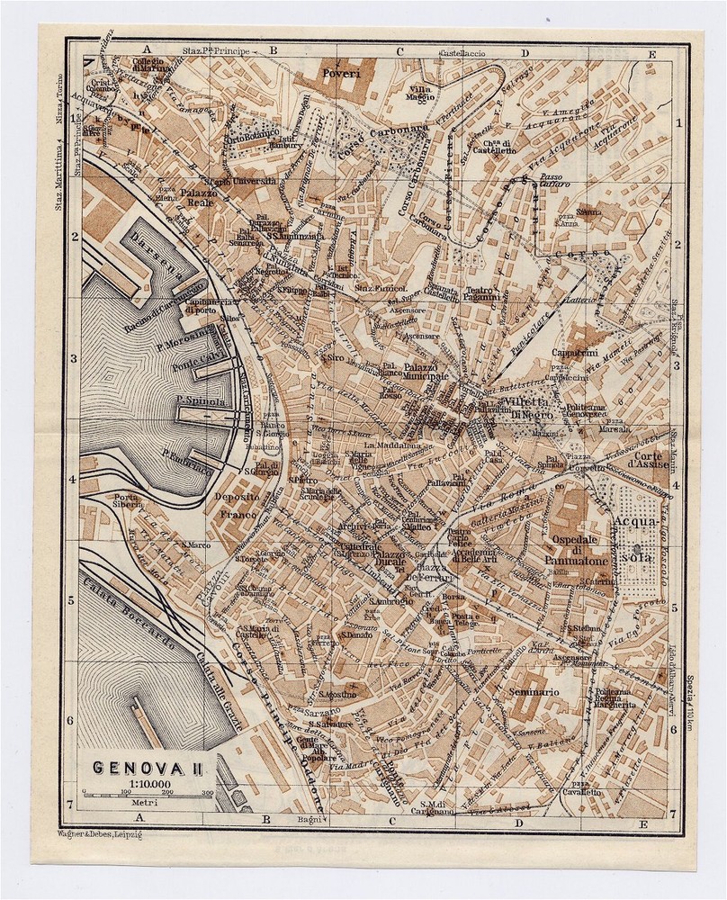 1934 Original Vintage City Map Of Genoa / Genova / Liguria Italy