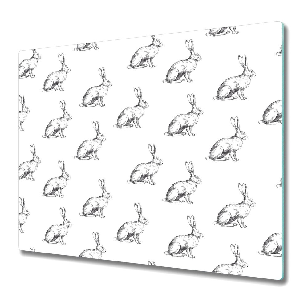 Glass Surface Protector Worktop Saver Sketched rabbits black white 60x52