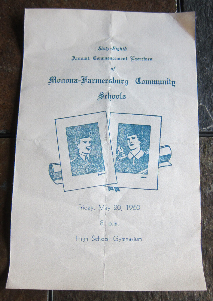 1960 MONONA FARMERSBURG Community School Iowa Commencement Exercises Program