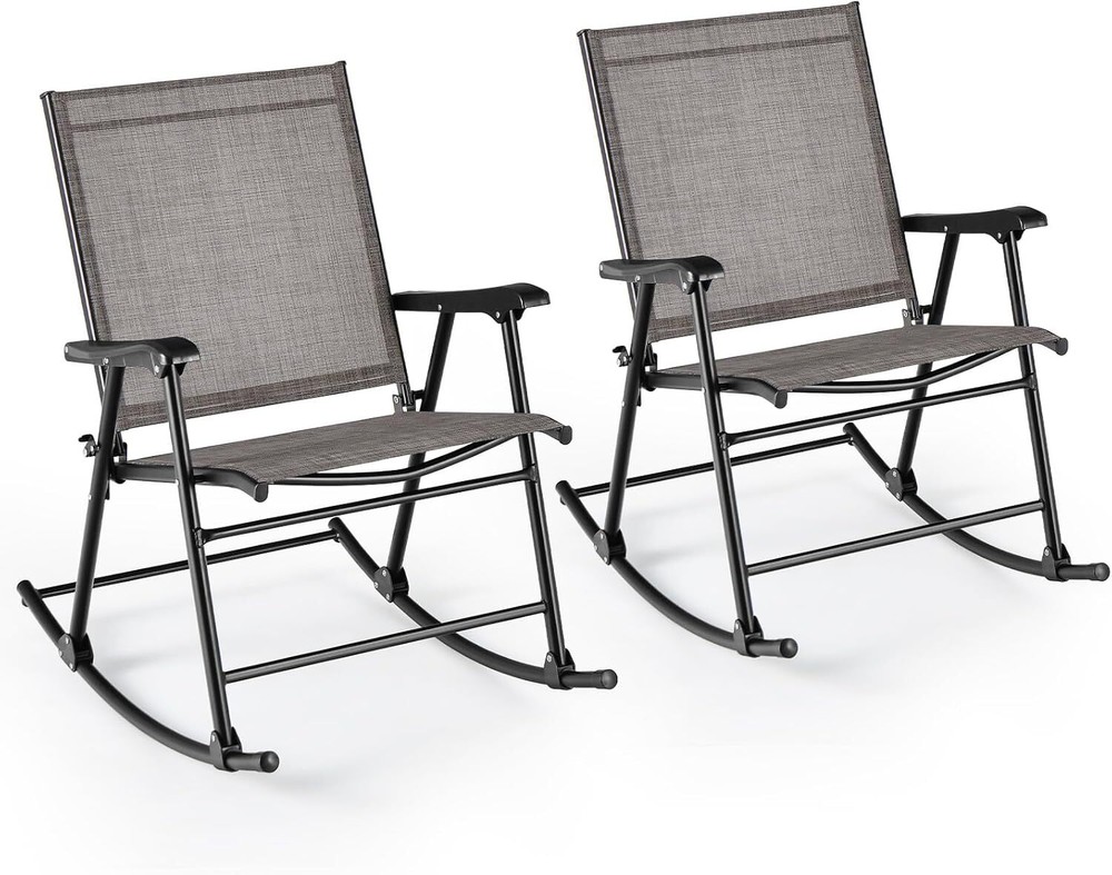 Portable Foldable Rocking Chair Set of 2 with Breathable Fabric for Patio Deck or Outdoor Relaxation