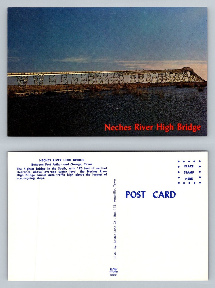 Port Arthur TX-Texas, Neches River High Bridge Ocean Ship Scene Vintage Postcard